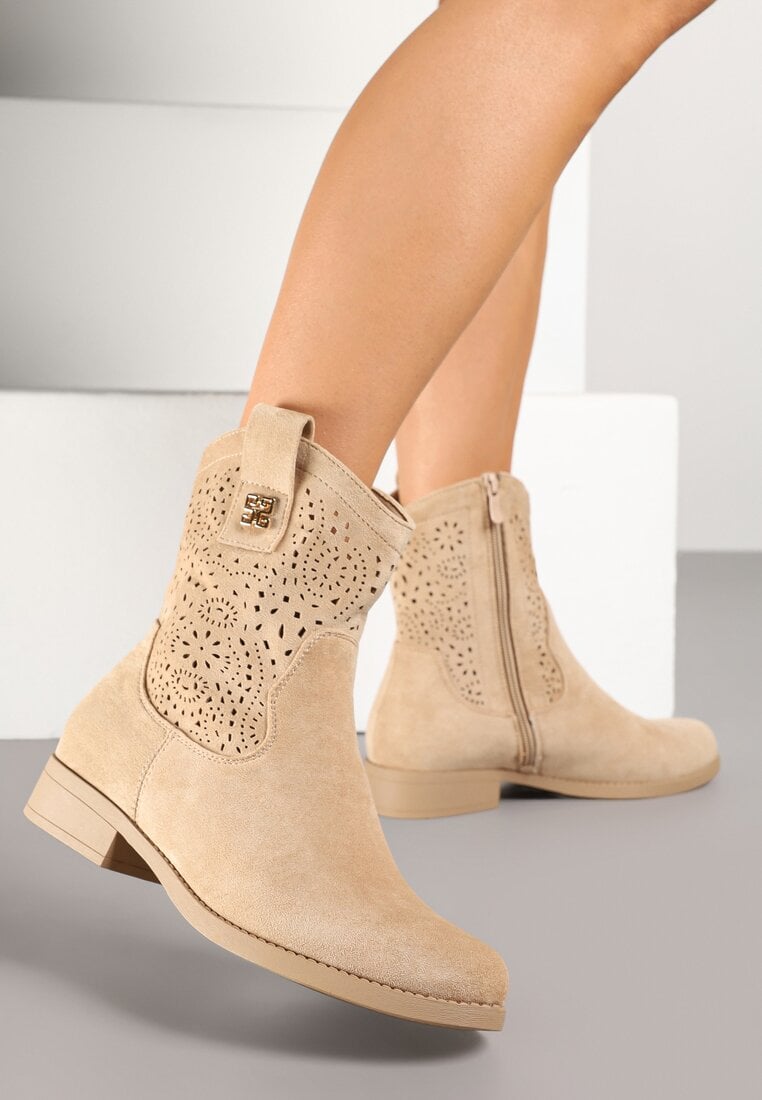 Botine Bej închis Cowboy Perforate Efaliria