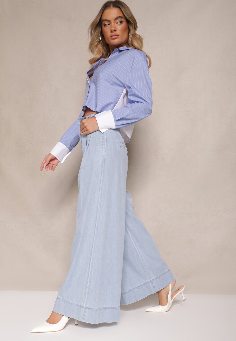 Blugi Albastru deschis Larghi din Bumbac High Waist Cohna