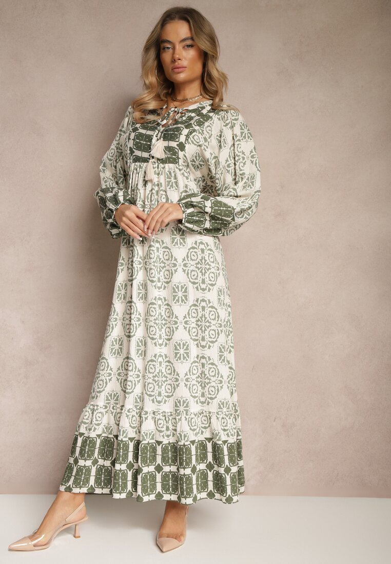 Rochie Verde din Viscoză Decorată cu Legătură și Volan Efamarea