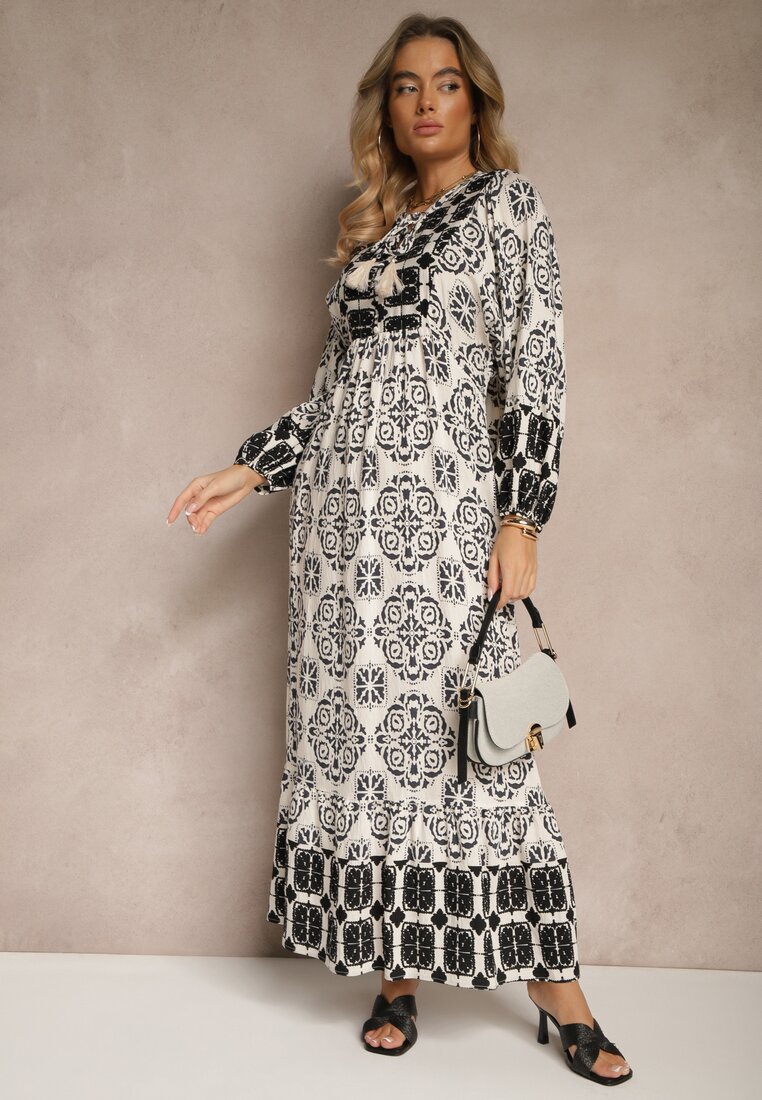 Rochie neagră din viscoză decorată cu legătură și volan Efamarea
