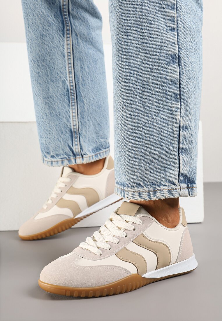 Sneakers Bej Iconici Tenisi Decorați cu cusături Welluria