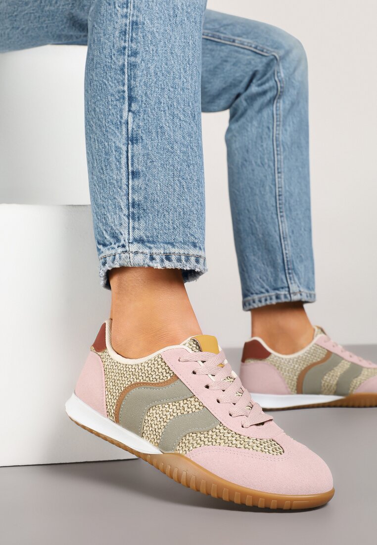 Adidași Roz-Verde cu Motiv Geometric și Împletitură Laniffia