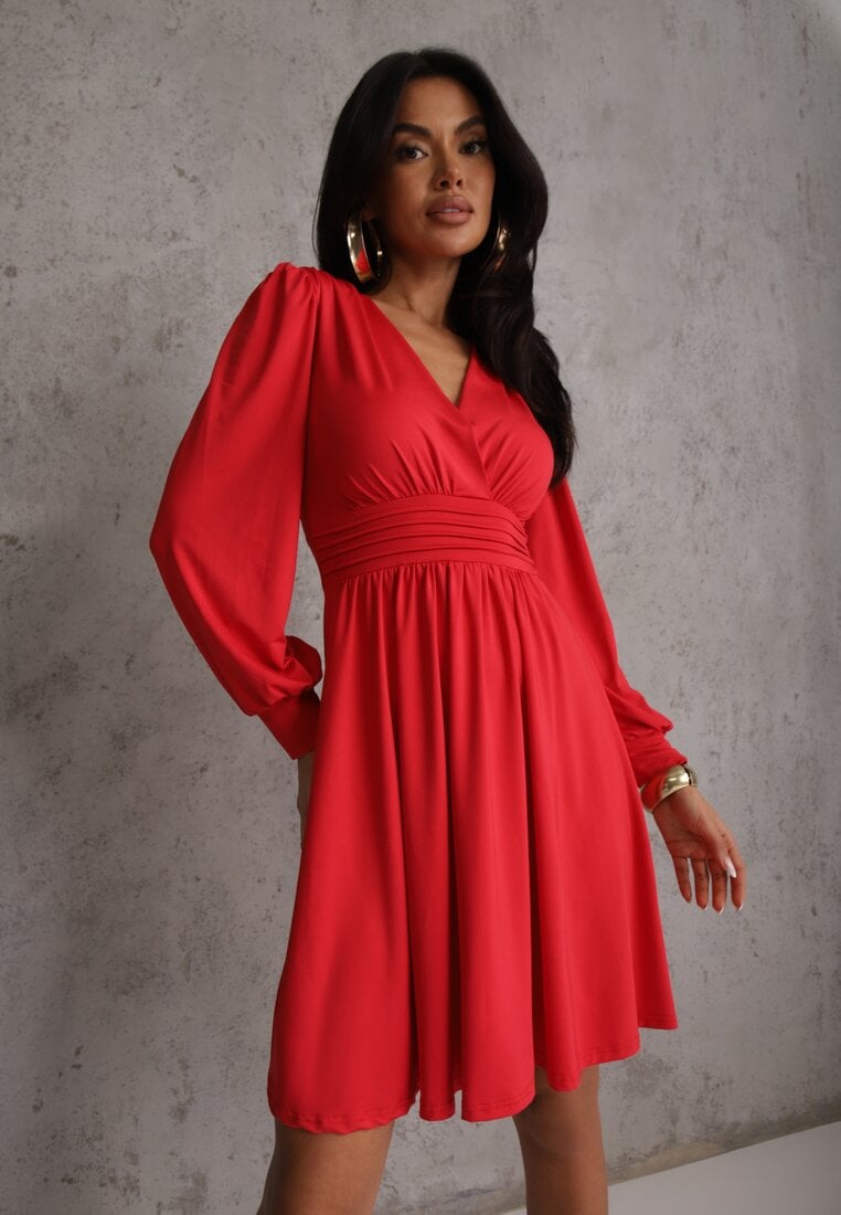 Rochie Roșie din Viscoză cu Croială Cloș Selaitea