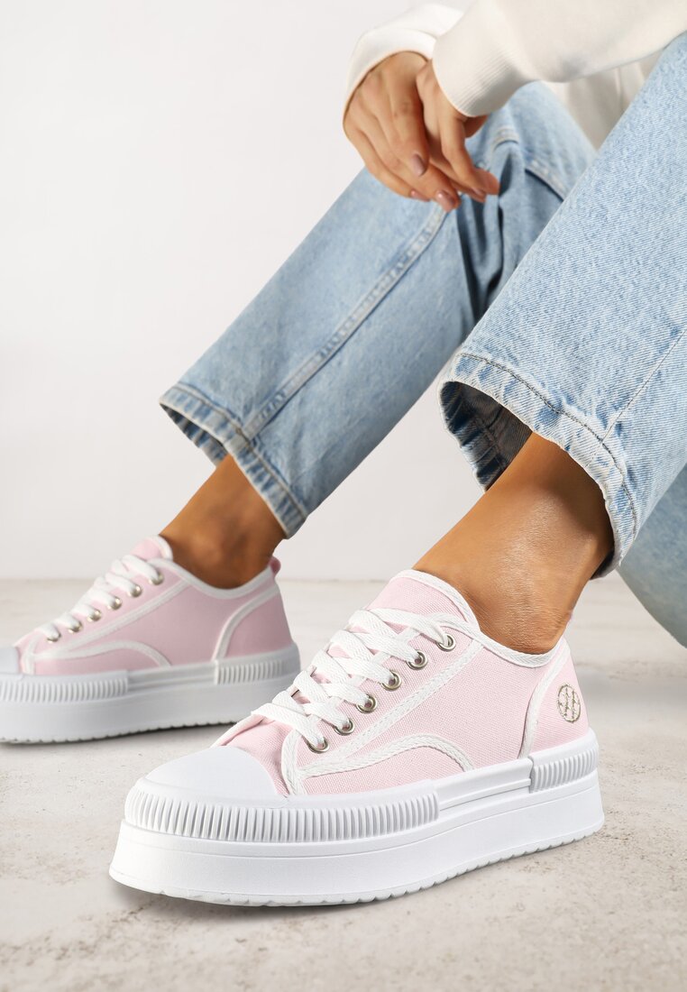 Tenisi Roz pe platformă cu decorație metalică Afleeria