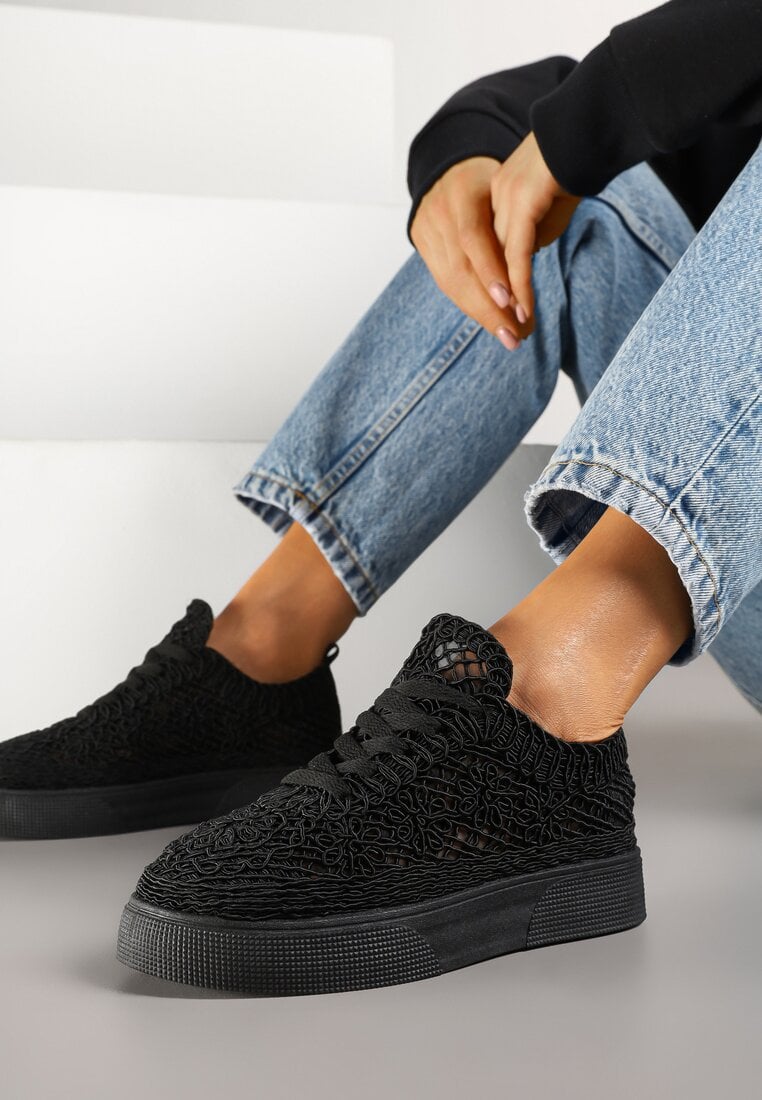 Adidași Negre din dantelă ajurată pe talpă groasă Nanessia