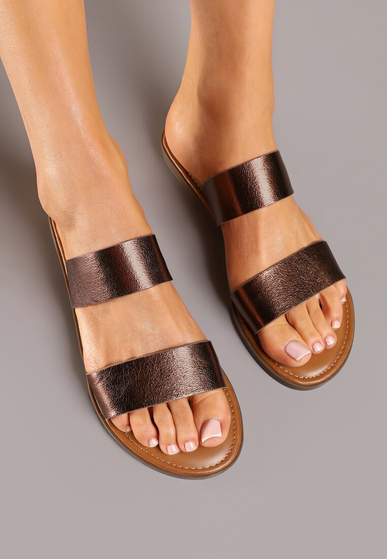 Papuci Basic Maro Decorați cu Două Curele Lorfitra