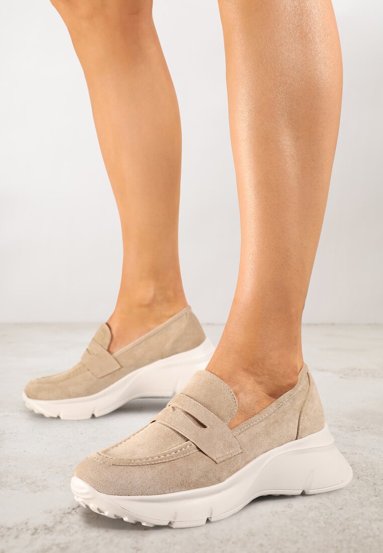 Pantofi josi Bej închis în Stil de Mocasini pe Platformă Viandis