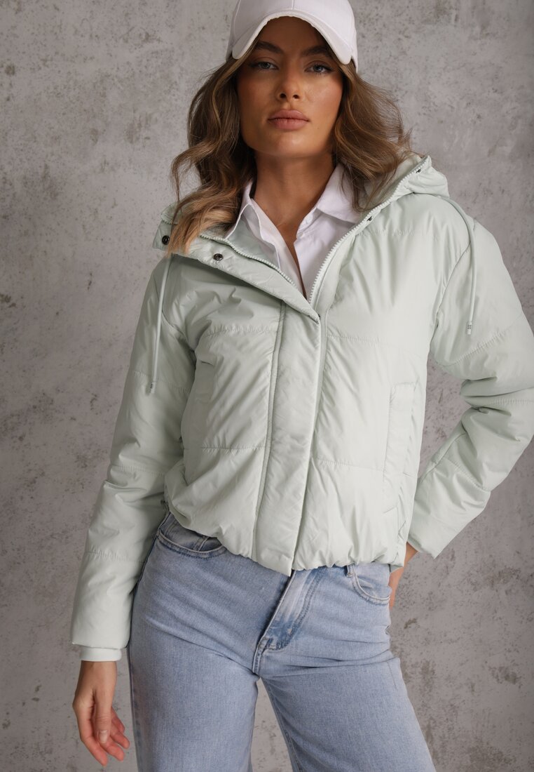 Geacă mentă cu cusături matlasate late și glugă fixă Ninilira