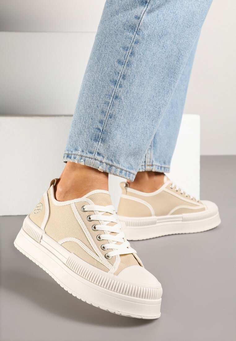 Tenisi bej închis cu platformă cu ornament metalic Afleeria