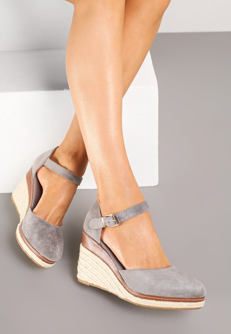 Sandale Gri pe Pană Împletită cu Cataramă Catlinna