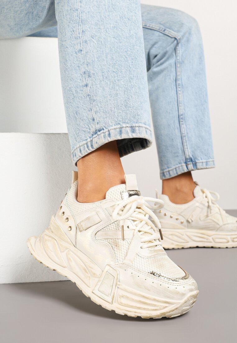 Adidași Bej cu platformă cu imprimeu decorativ Lurine