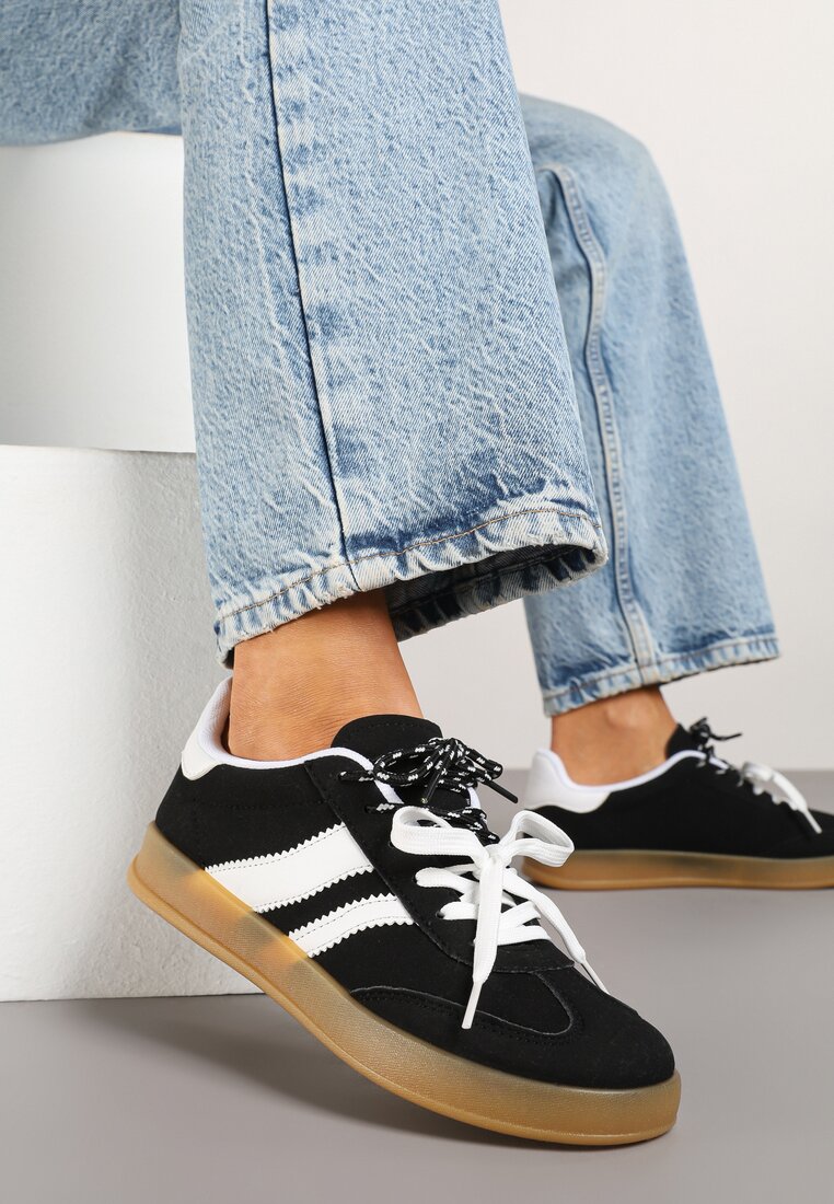Adidași Negru și Alb în stilul tenisilor clasici din velur ecologic Lorlevia