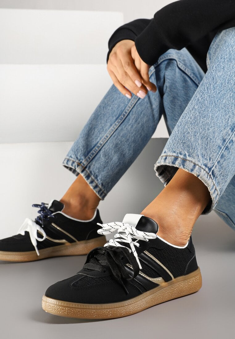 Adidași negri cu Dungi Geometrice și Legare Dublă Florlevi