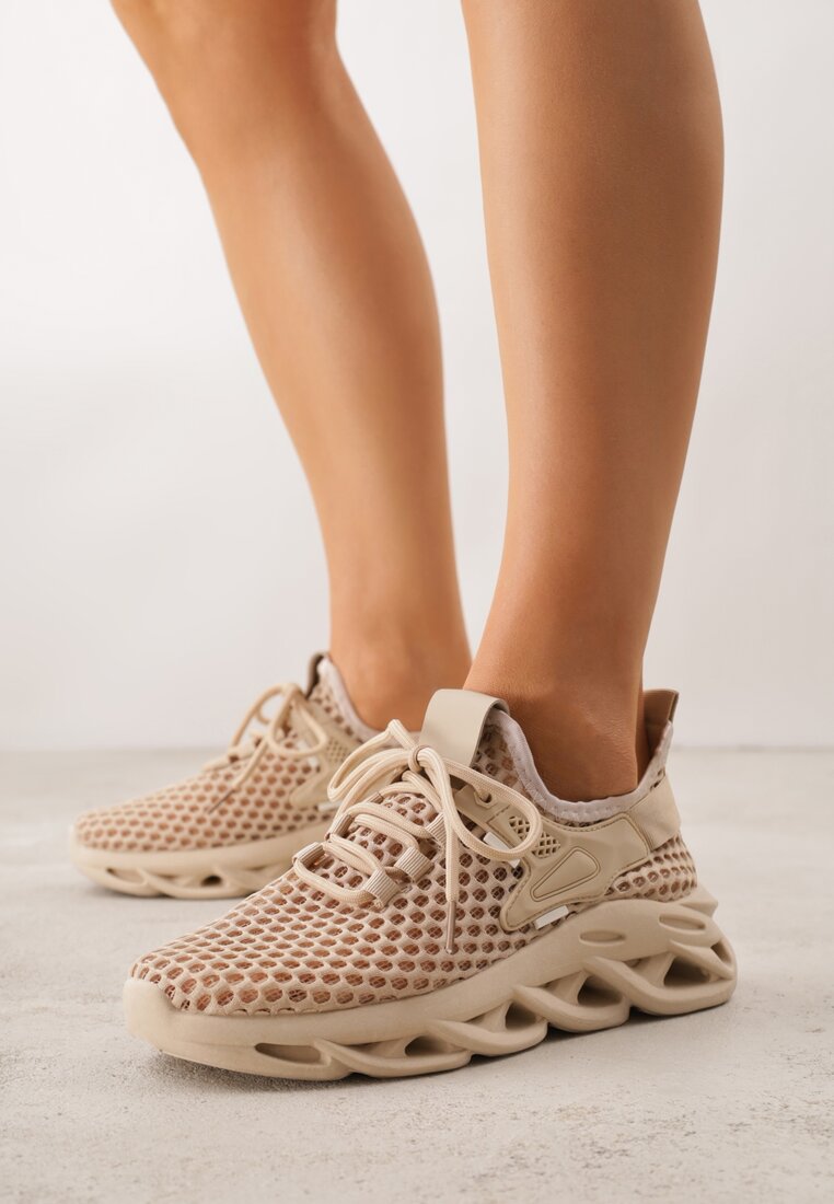 Pantofi Sport Bej închis Sneakers pe Platformă decorate în Relief Teliriella