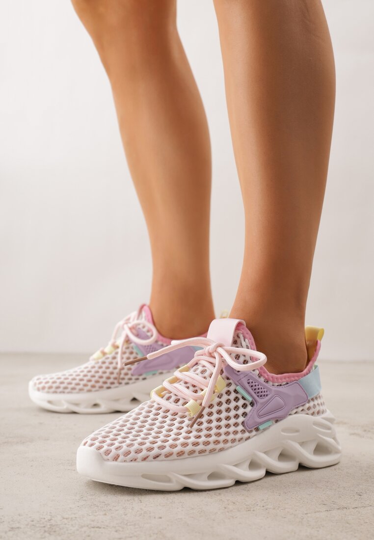 Pantofi Sport Sneakers Alb-Violet pe Platformă Decorați cu Relief Teliriella