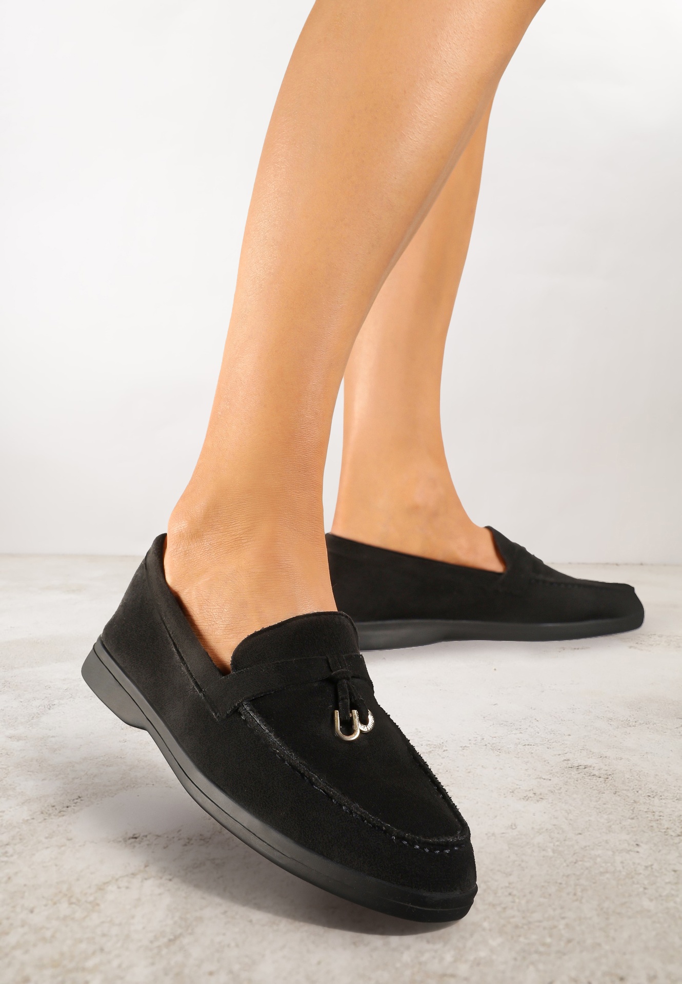 Mocasini Negri din velur ecologic Decorați cu pandantiv Metalic Ralselia