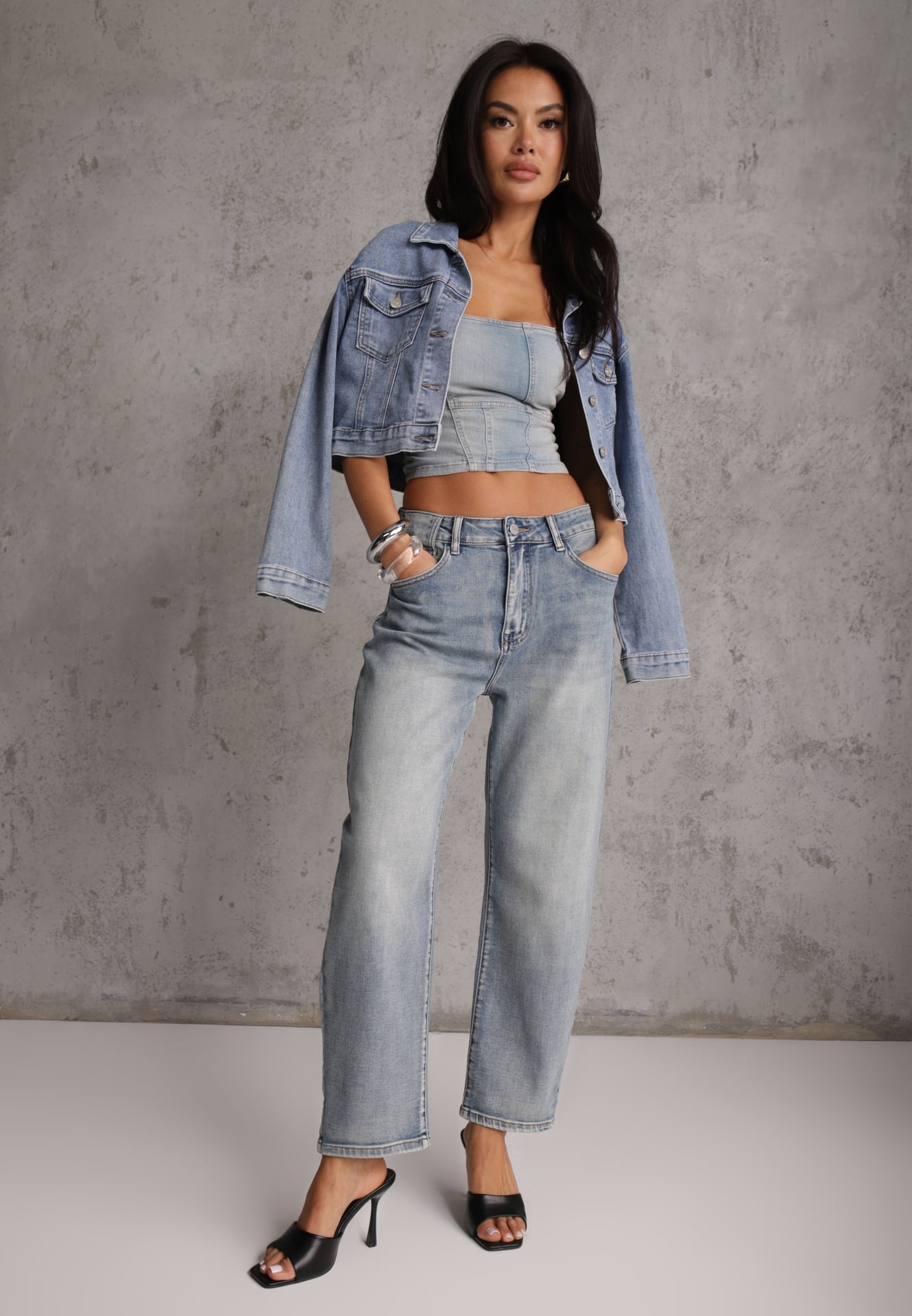 Blugi Albastre High Waist Mom Fit Zolseli