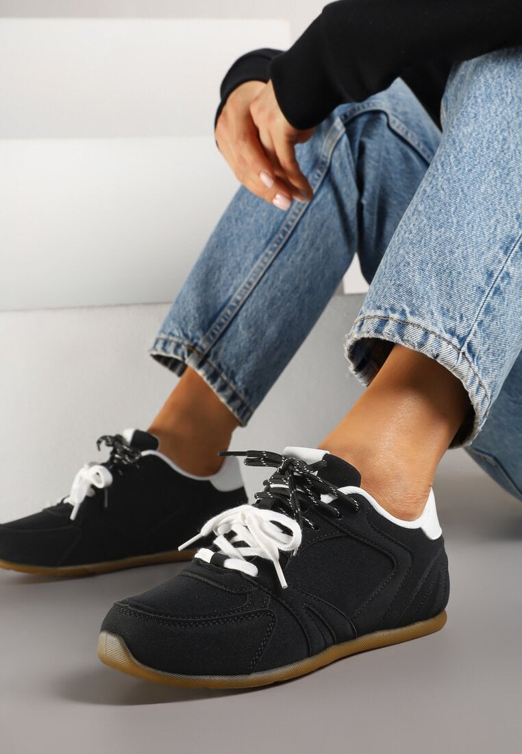 Sneakers Negri Decorați cu Cusături și Șiret Dublu Telisaria