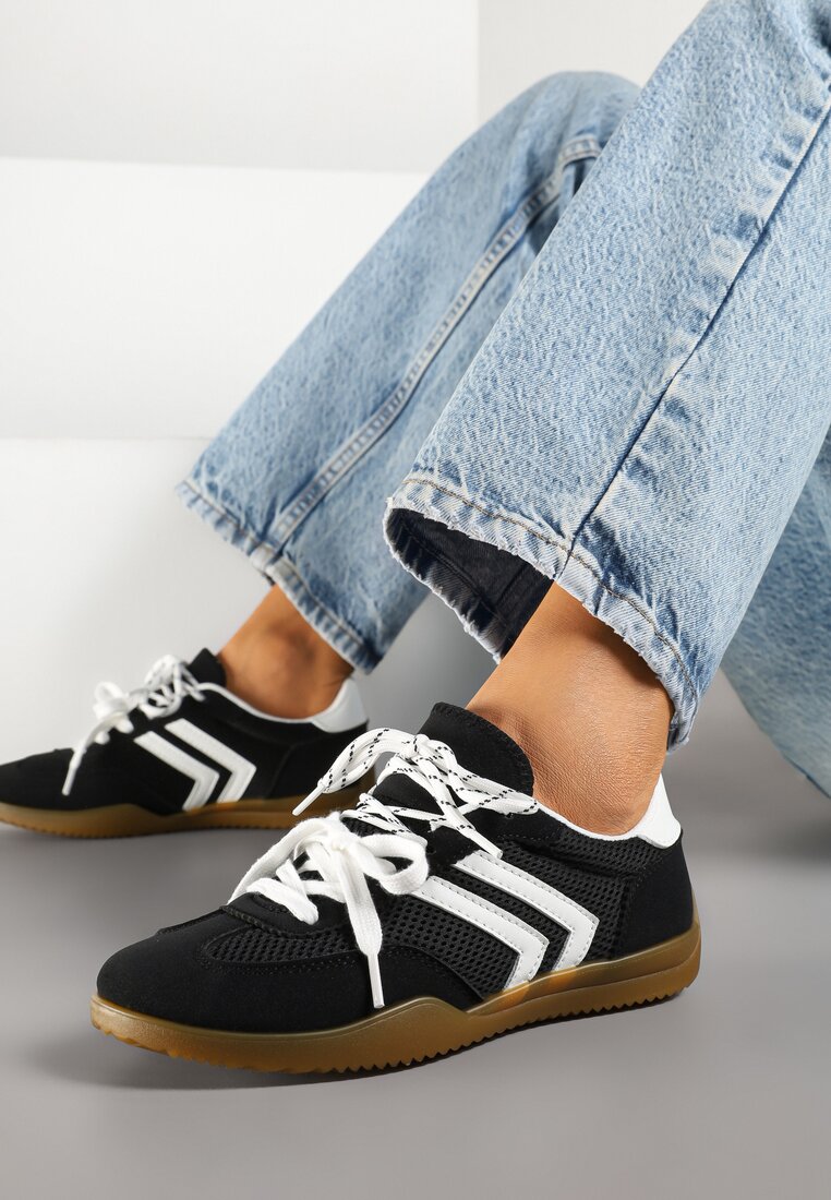 Adidași negri în stil tenis decorați cu model geometric Teloriella