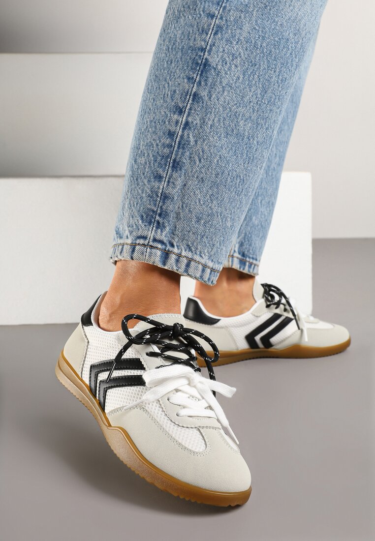 Adidași Albi în Stil Tenis decorate cu Model Geometric Teloriella