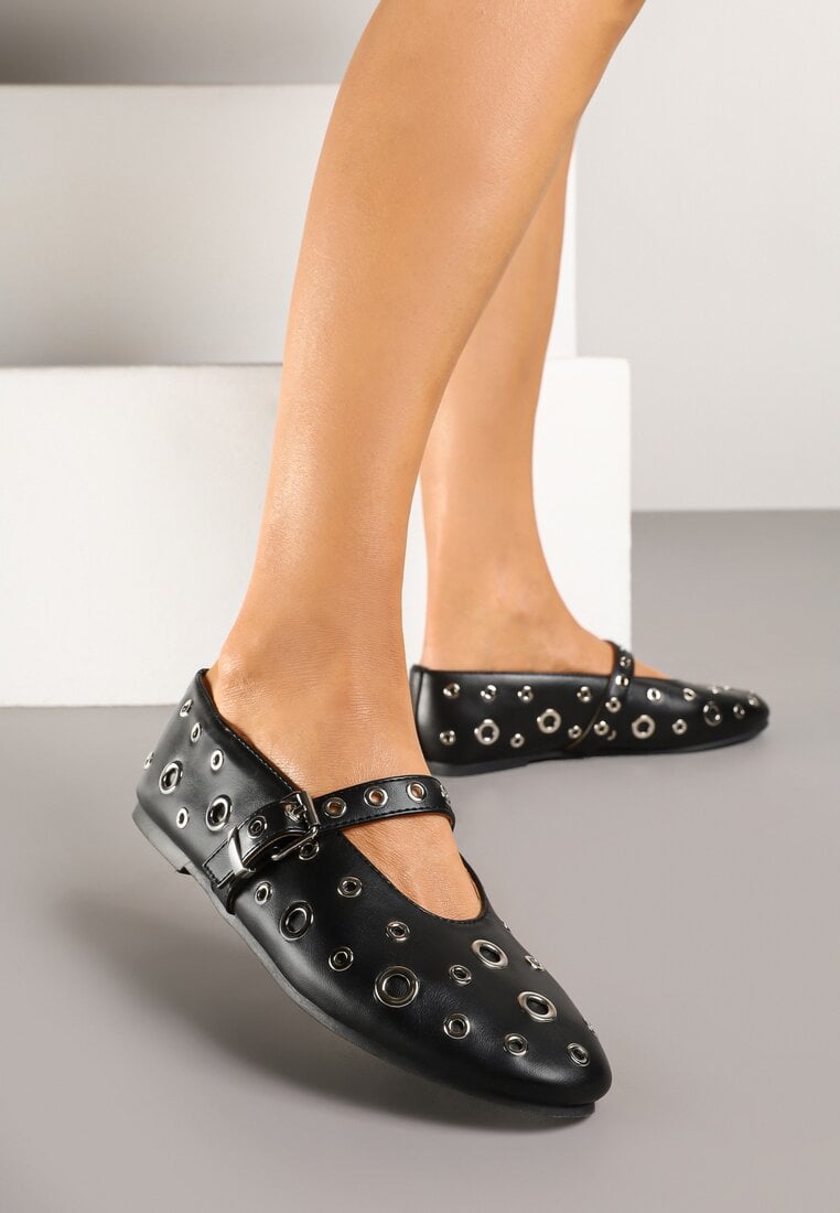 Balerini Negri cu Cercuri Metalice și Cataramă Lialitte