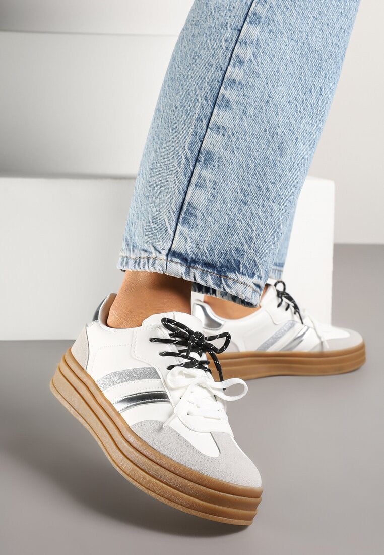 Adidași Albi în stil teniși Decorați cu sclipici Teladriena