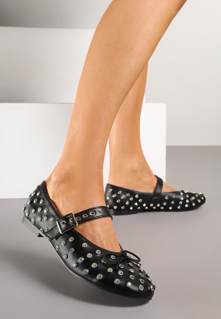 Balerini Negri cu Nituri Decorative și Fundă Ridiante