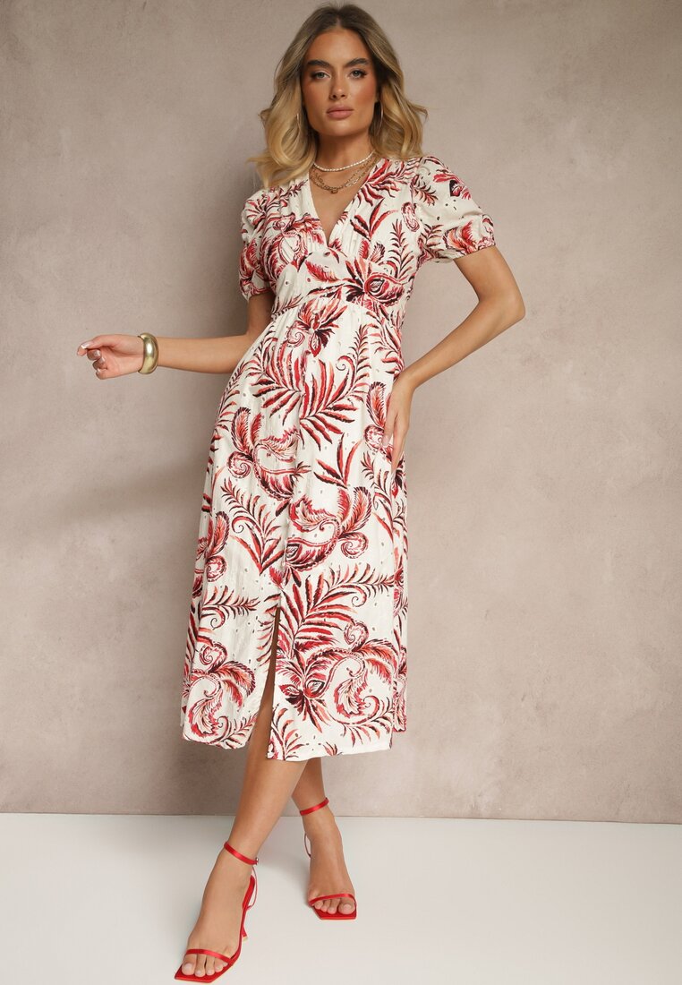 Rochie roșie cu croială evazată cu decolteu în V cu imprimeu floral Evilessa