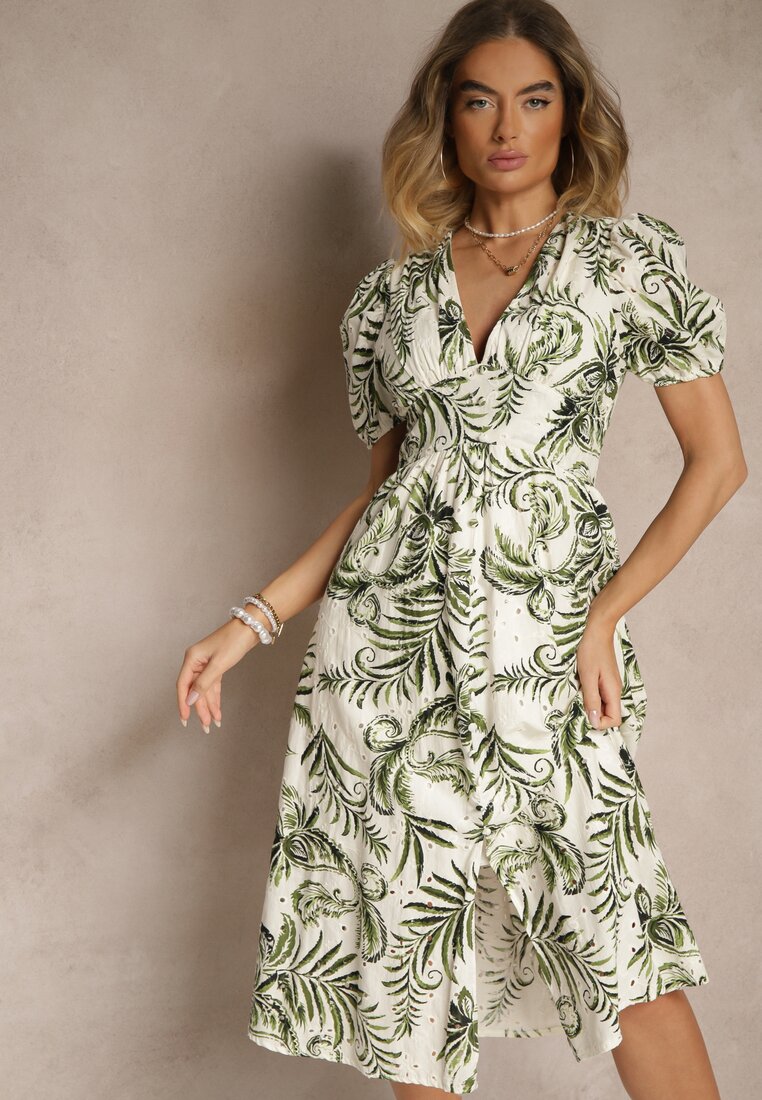 Rochie Verde cu croi evazat cu decolteu în V cu imprimeu floral Evilessa