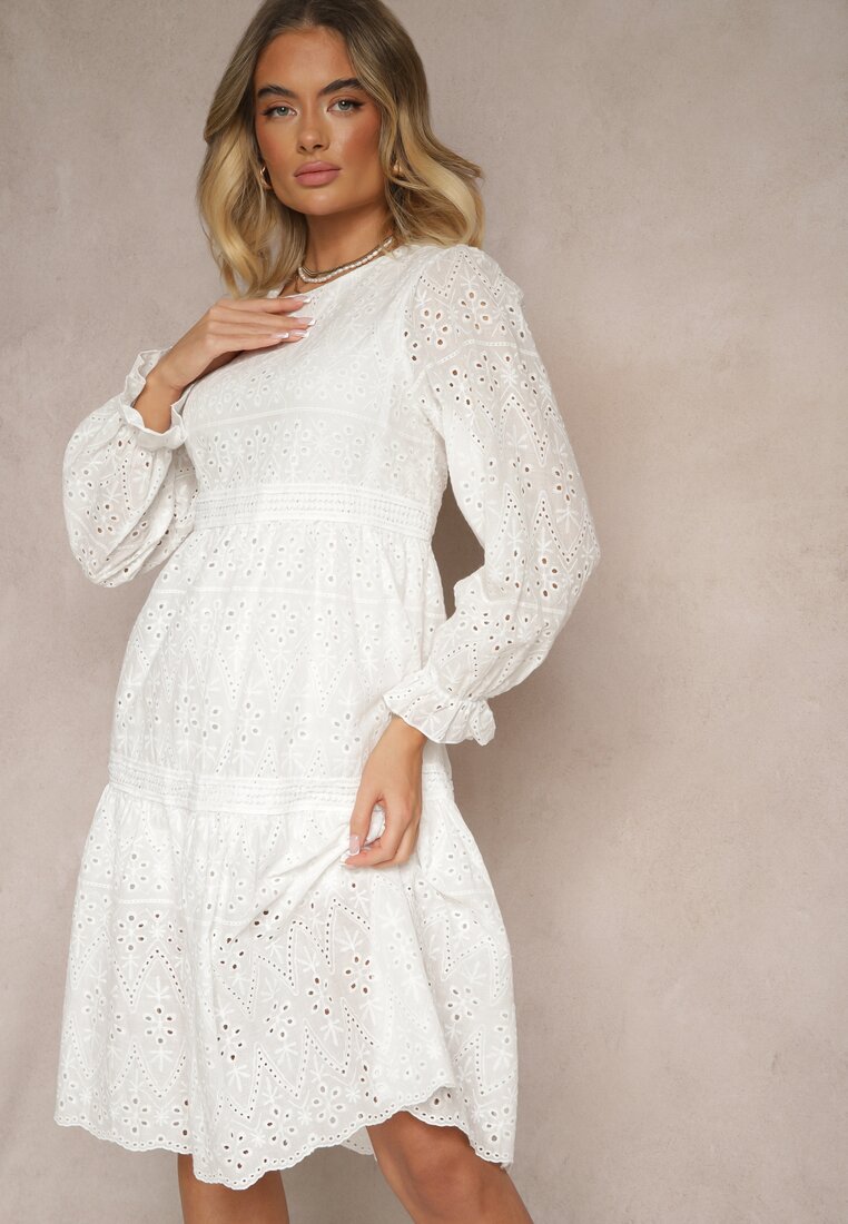 Rochie din bumbac albă cu model ajurat Ridittia