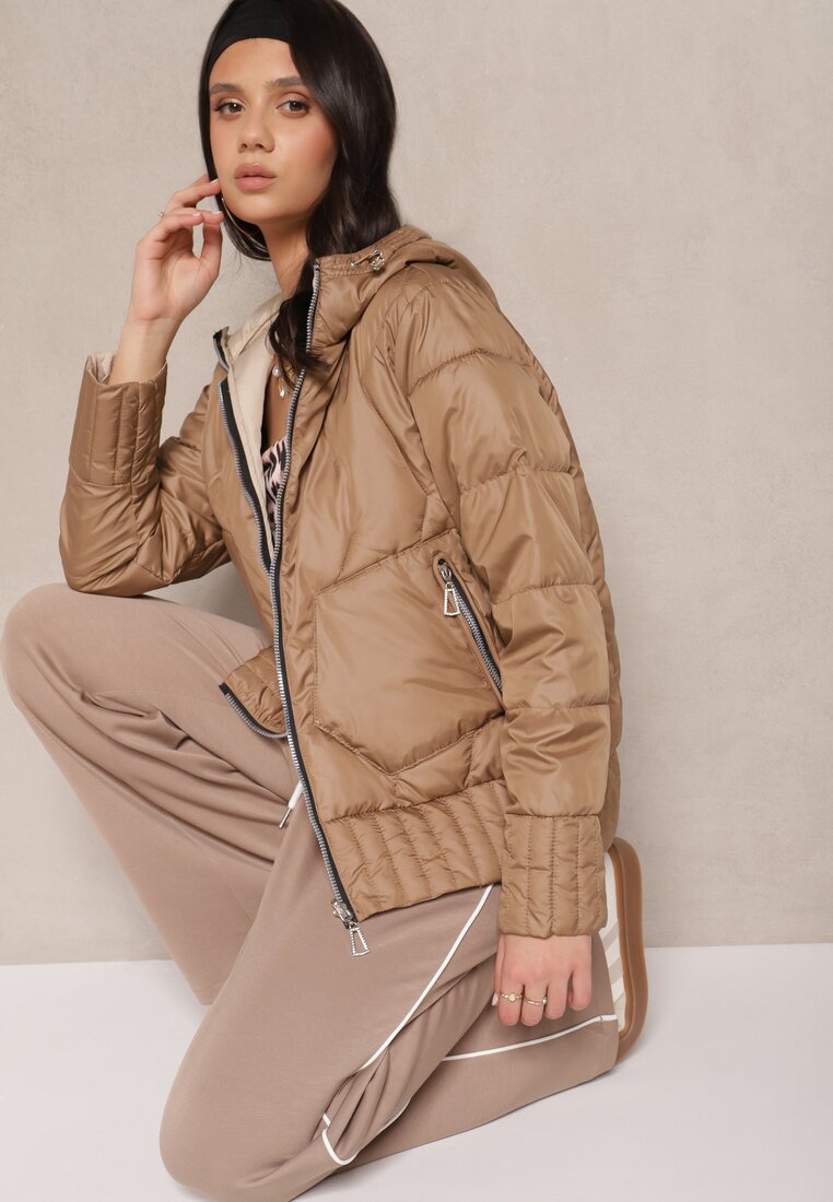 Jachetă Matlasată Bej închisă Reversibilă cu glugă Eravinea