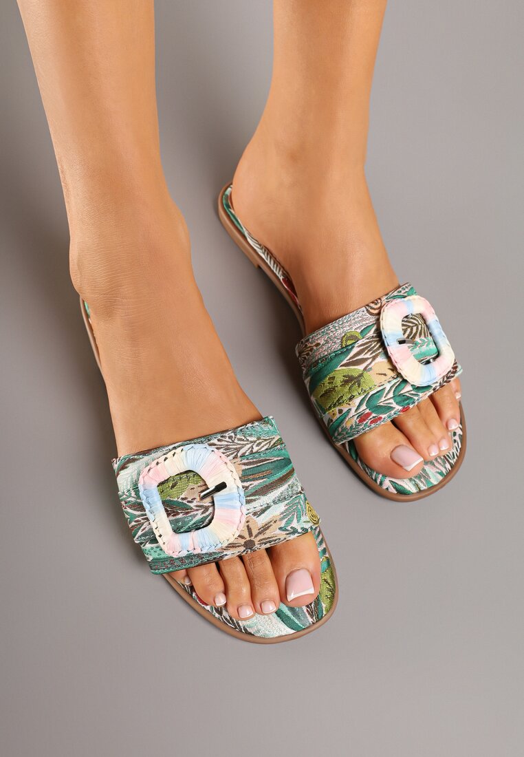 Papuci Verde decorate cu cataramă Katirivae