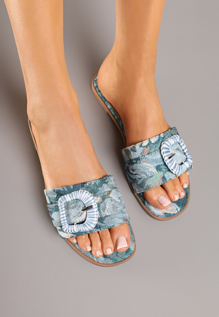 Papuci albaștri decorați cu cataramă Katirivae