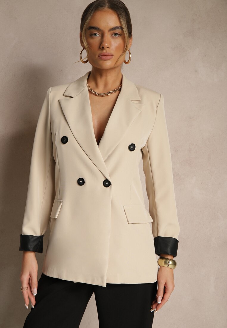 Sacou Bej Cintrat Decorat cu Revere Evelhiria