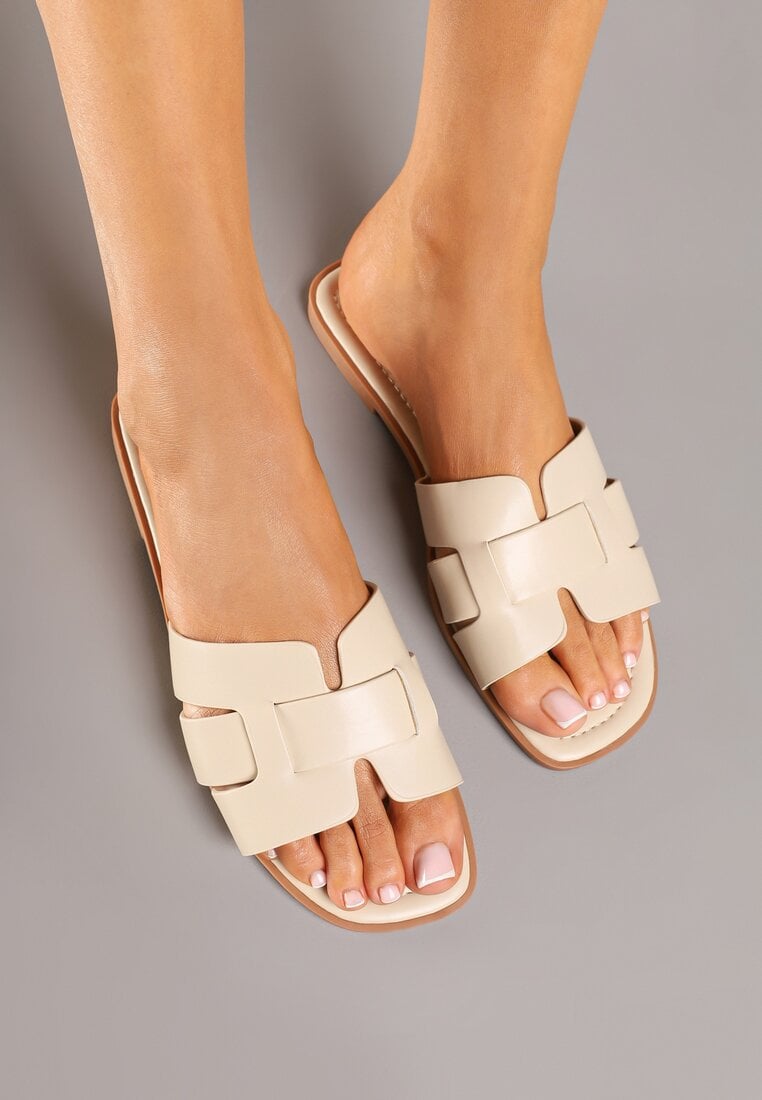 Papuci bej cu față geometrică Pollevela