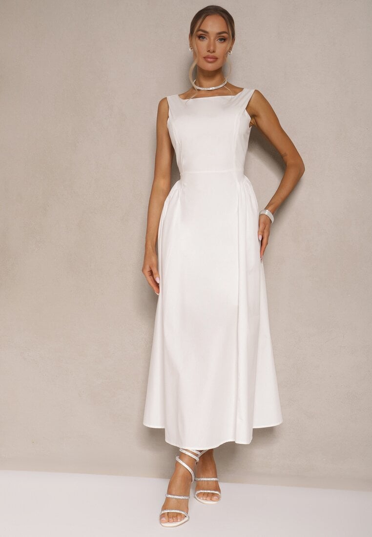 Rochie Albă Cloș din Bumbac Haladrea