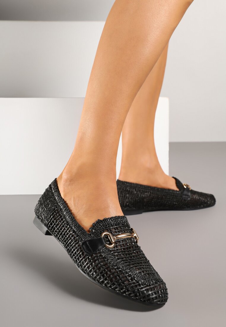 Mocasini Negri cu Fața Decupată și Cataramă Falionisa