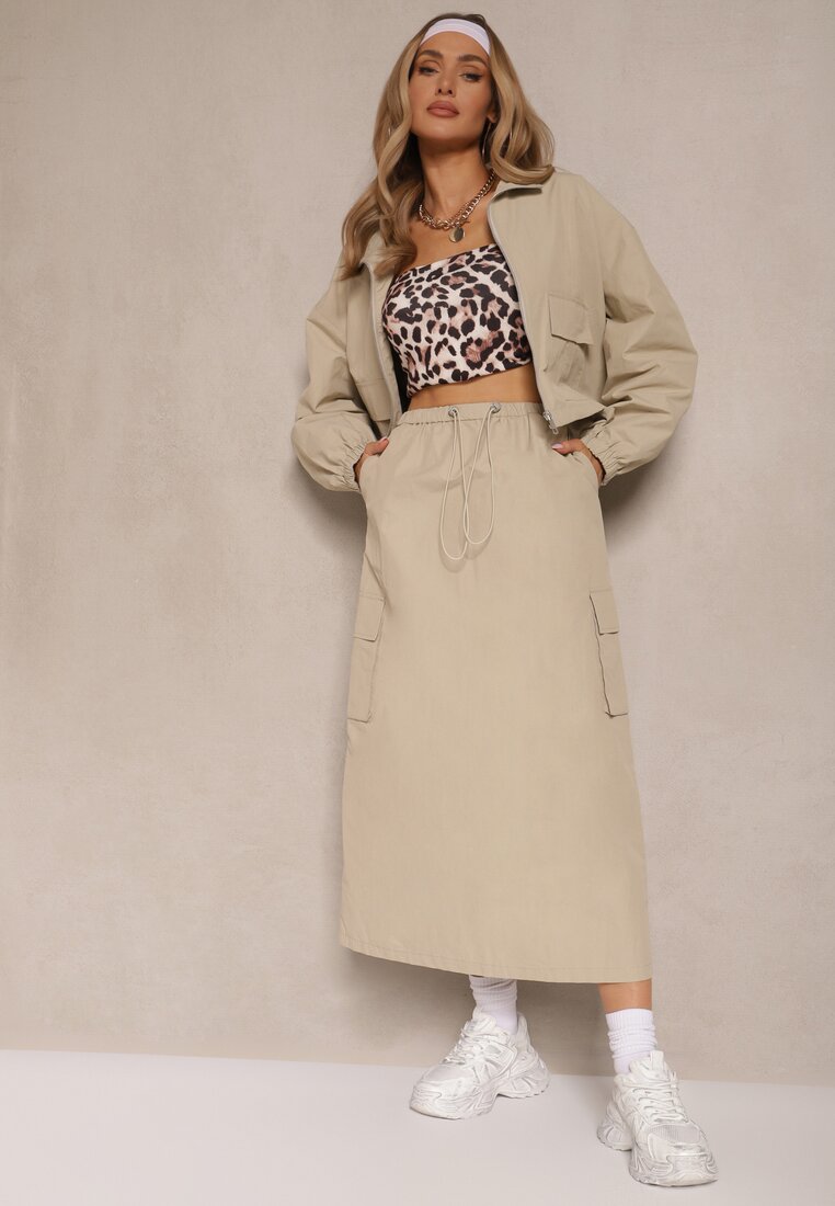 Set Bej deschis din Bumbac Fustă și Bluză cu fermoar Evorea