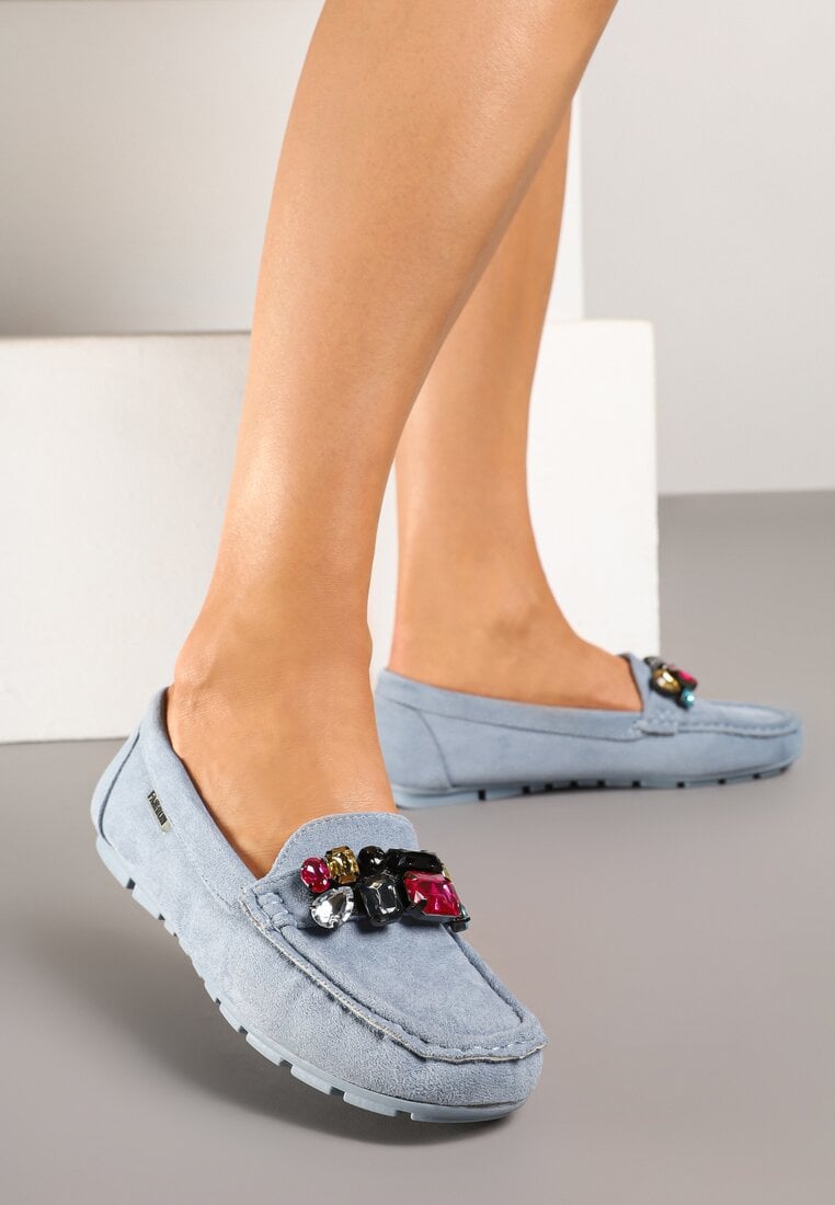 Mocasini albastru deschis cu branț din piele naturală Veso