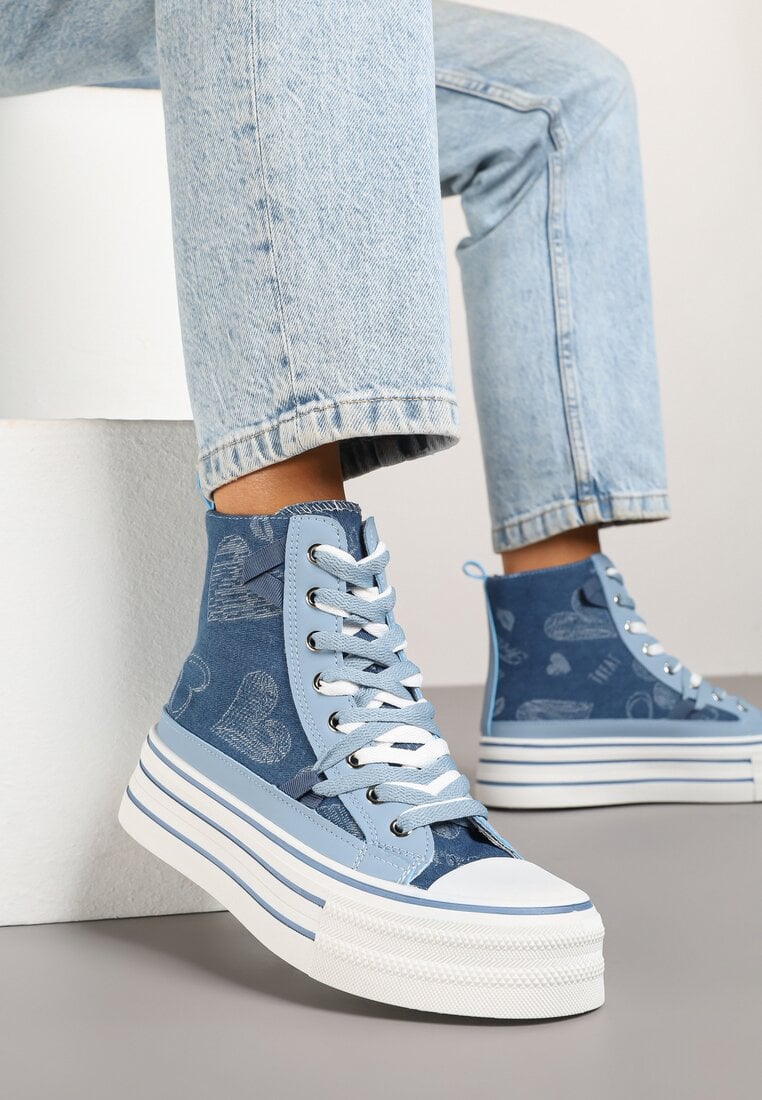 Tenisi Albaștri cu platformă, cu gleznă înaltă și cu model de inimi Aviriss