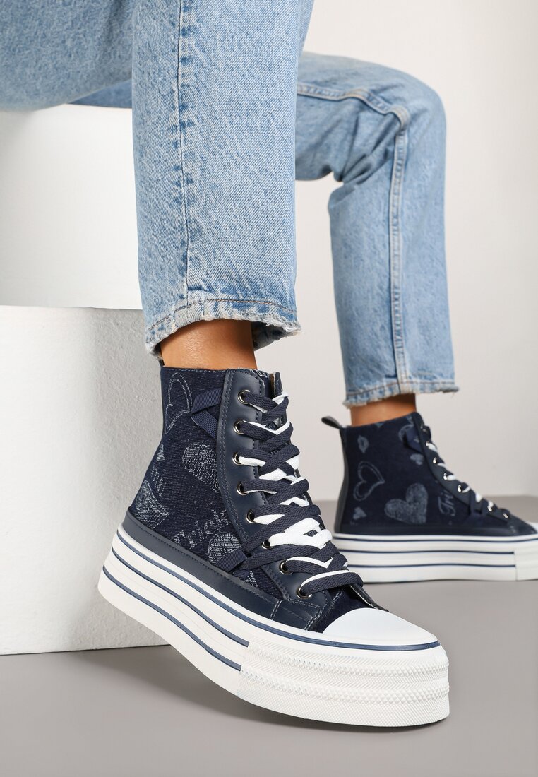 Tenisi Bleumarin cu platformă, înalți și model inimi Aviriss