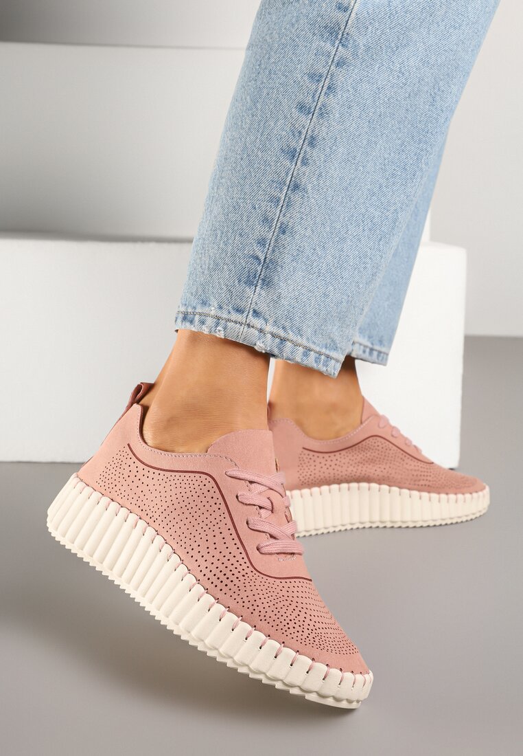 Adidași Roz pe Platformă Reliefată cu Partea Superioară Perforată Ronfira