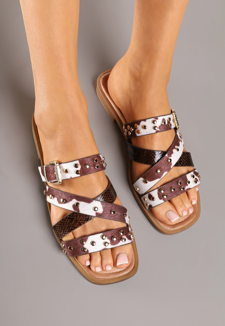 Papuci Maro-Albi cu Petice cu Catarame și Nituri Ronessae