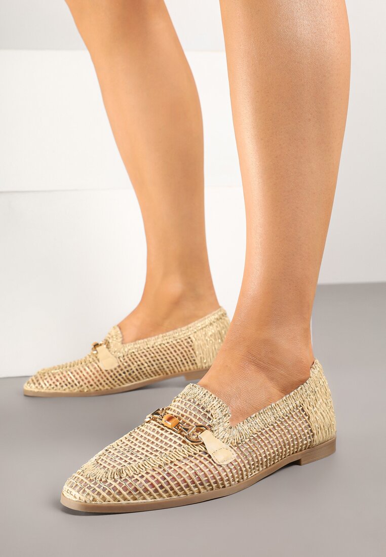 Mocasini Loaferi Bej Ajurați cu Cataramă Koliswena