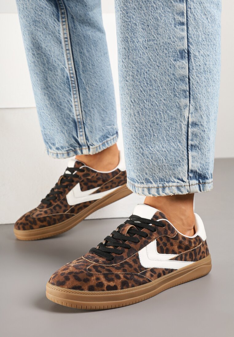 Sneakers Panteră din Piele în Stil Teniși cu Motiv Geometric Erisane