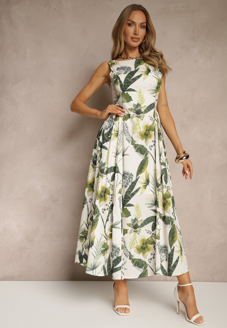 Rochie Albă cu Imprimeu Floral din Bumbac cu Croială Cloș Korlio