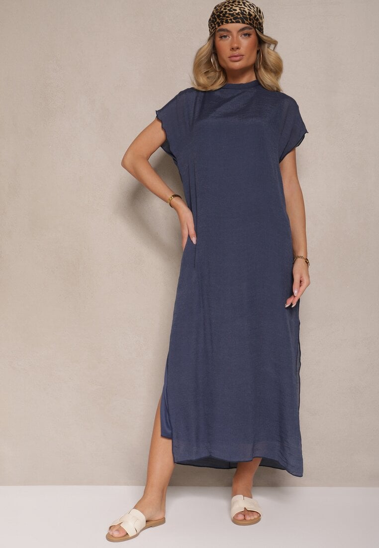 Rochie Albastră cu croială tip cutie cu legătură Napalea