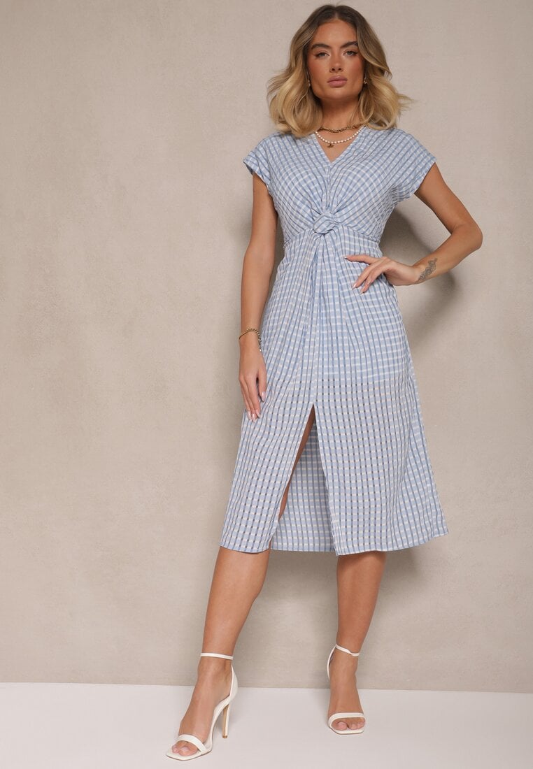 Rochie Albastră Ajurată din Vâscoză și cu încrețituri Virsedi