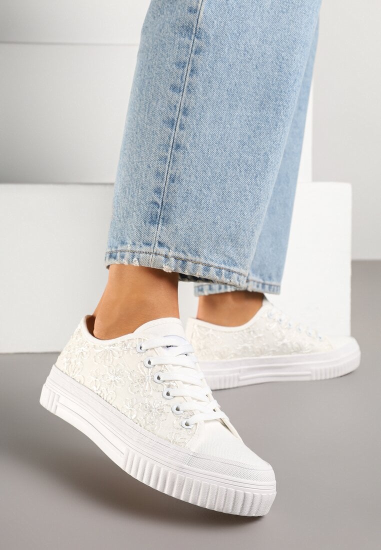 Tenisi Clasici Albi cu carâmb cu broderie Meppane