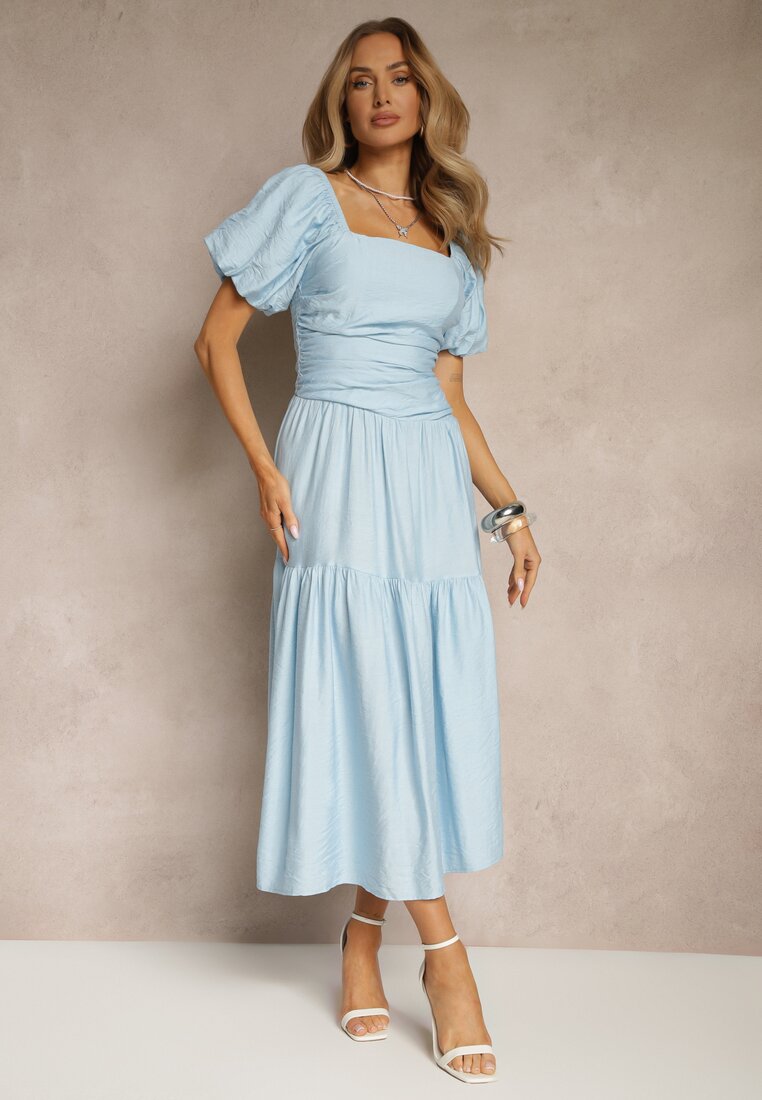 Rochie Albastră din viscoză Drapată cu bază evazată Naprine